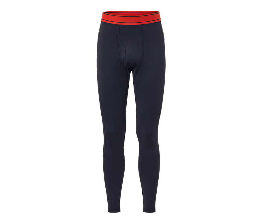 Caleçon technique thermique bleu marine avec une ceinture rouge.