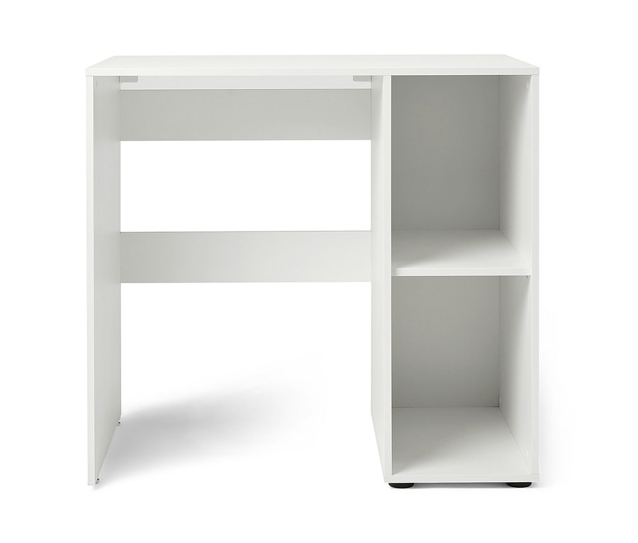Étagère blanche pour machine à laver avec espace de rangement latéral.