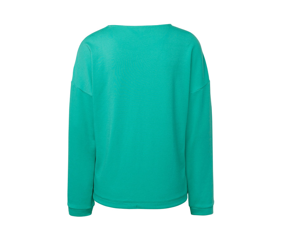 Vue arrière du sweatshirt turquoise.