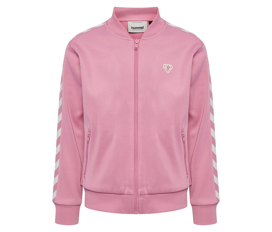 Veste à fermeture éclair rose HUMMEL HMLJR Archive Reg Poly avec fermeture éclair au milieu.