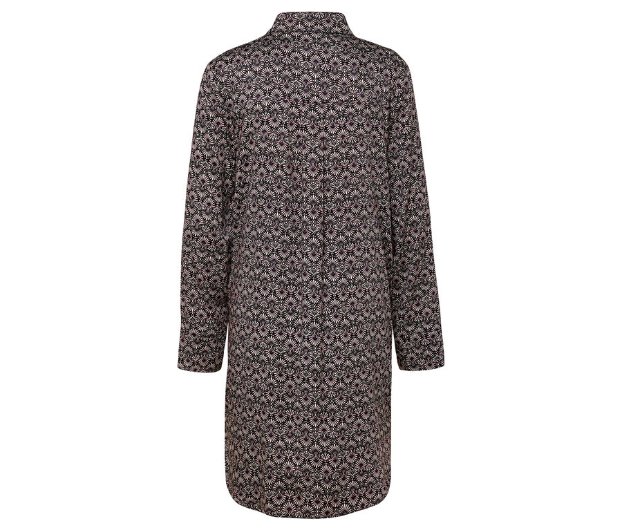 Vue arrière d'une longue robe noire à motif floral.