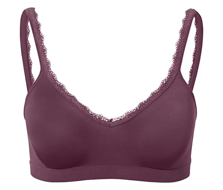 Soutien-gorge violet avec bordure en dentelle.