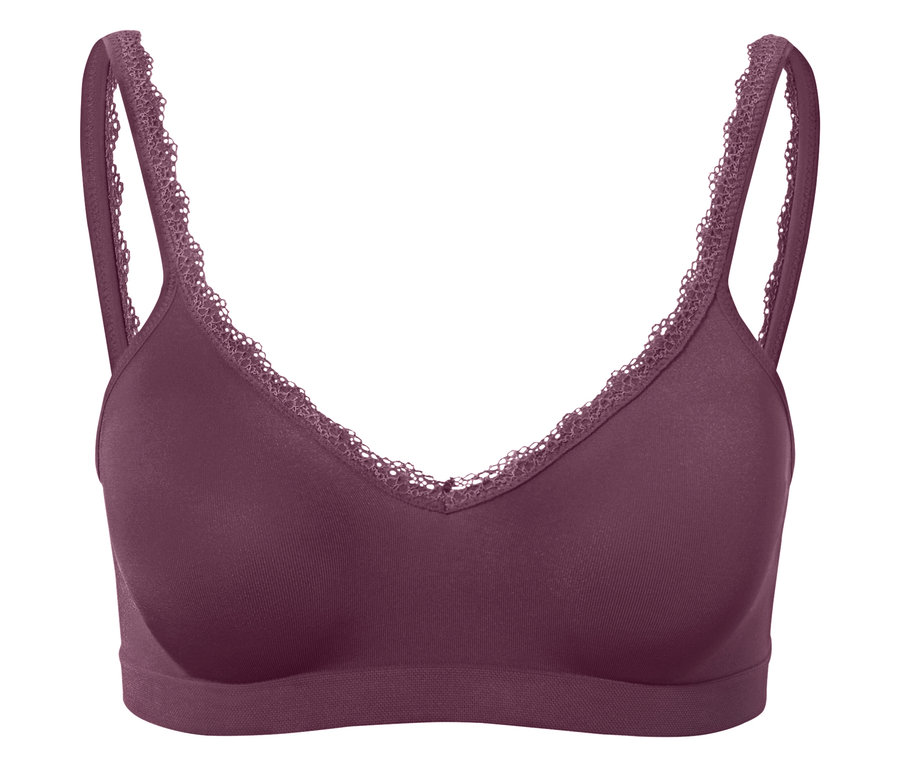 Soutien-gorge violet avec bordure en dentelle.
