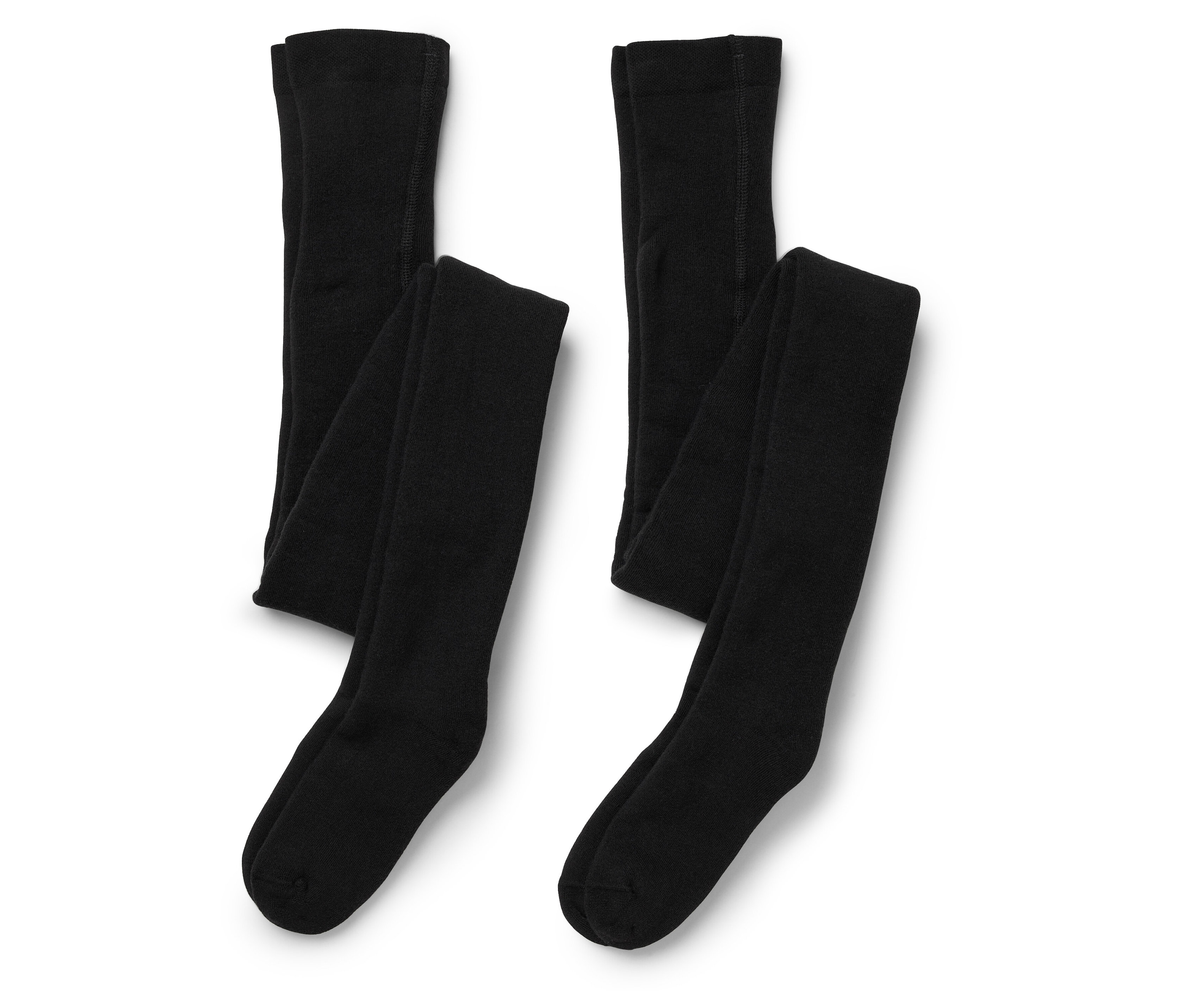 Deux collants opaques noirs posés sur un fond blanc.