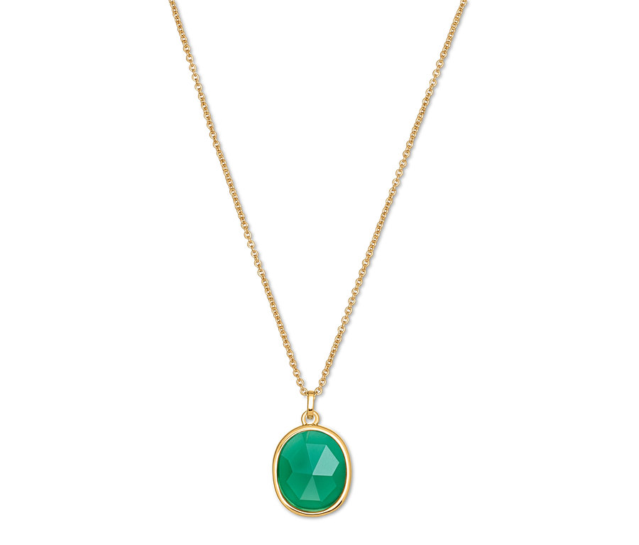 Collier en or avec une pierre ovale verte.