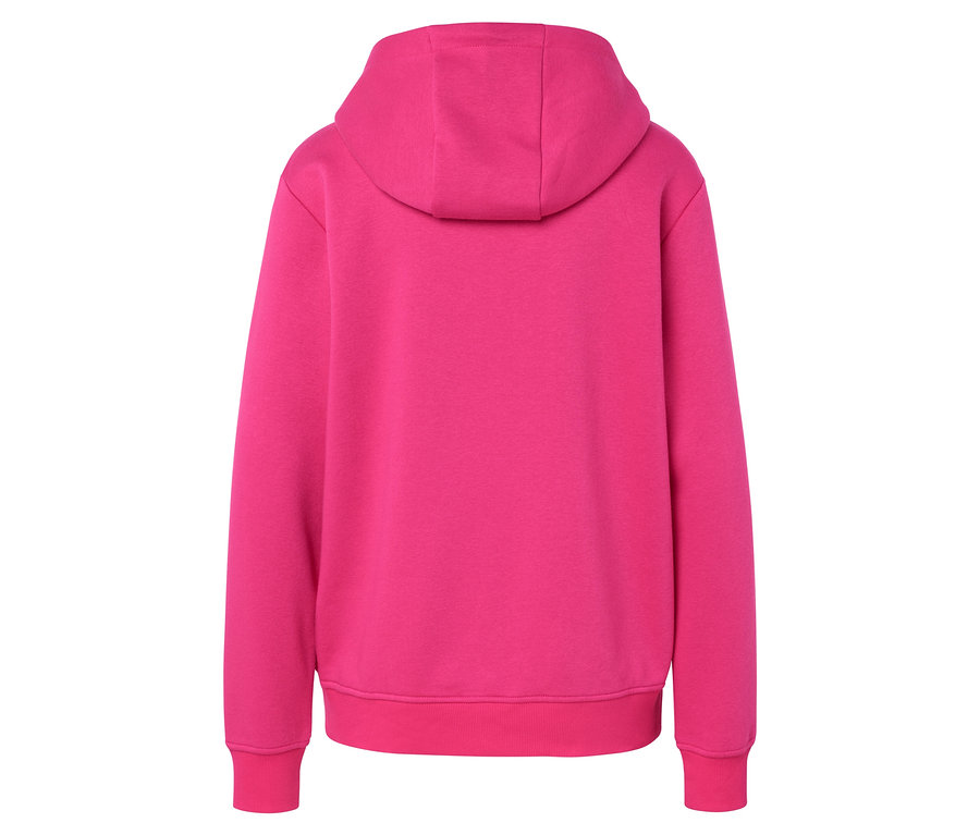 Vue arrière d'un sweat à capuche rose.