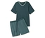 Pyjama bleu foncé avec un t-shirt à manches courtes et un short à motif géométrique.