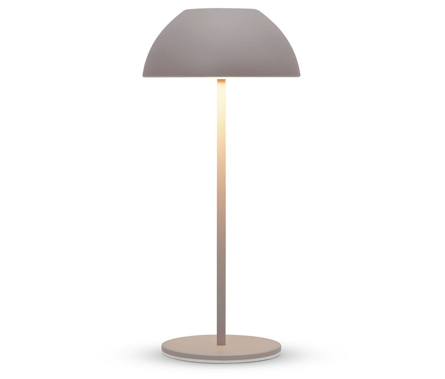 Une lampe grise avec de la lumière sur fond blanc.