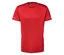 Un t-shirt rouge à manches courtes sur fond blanc.