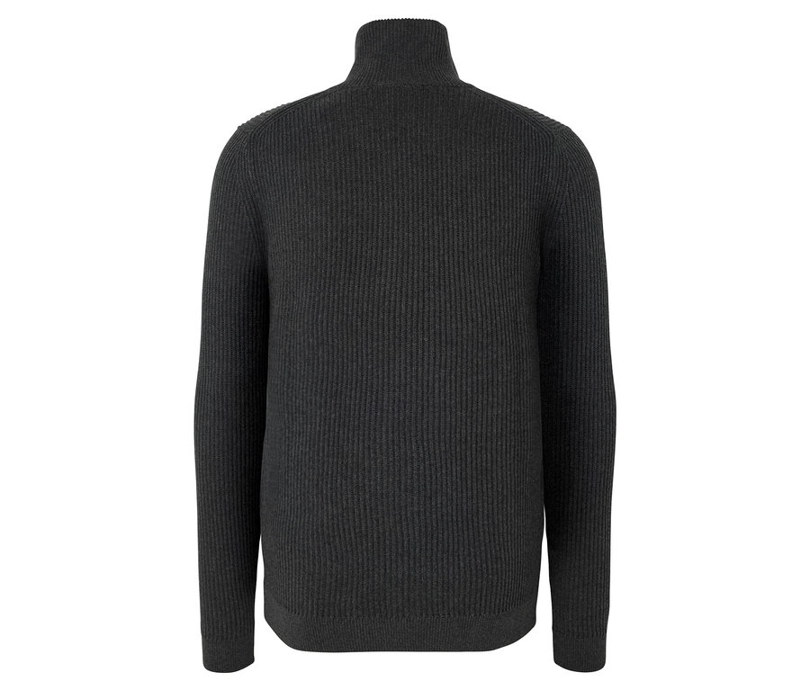 Vue arrière d'une veste en maille anthracite chiné.