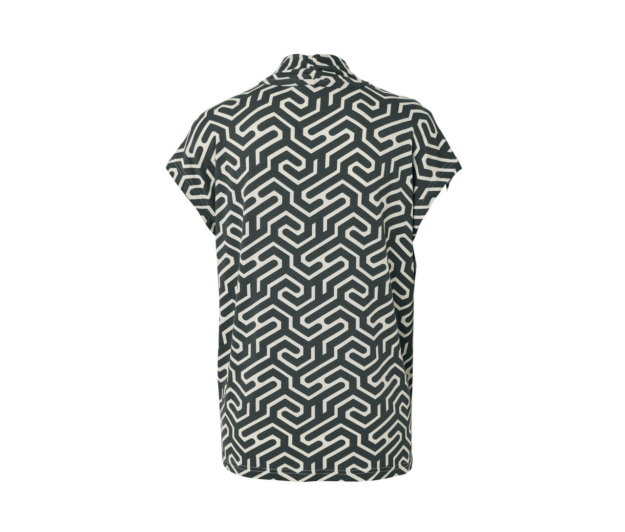 Blouse verte à encolure en V avec motif.