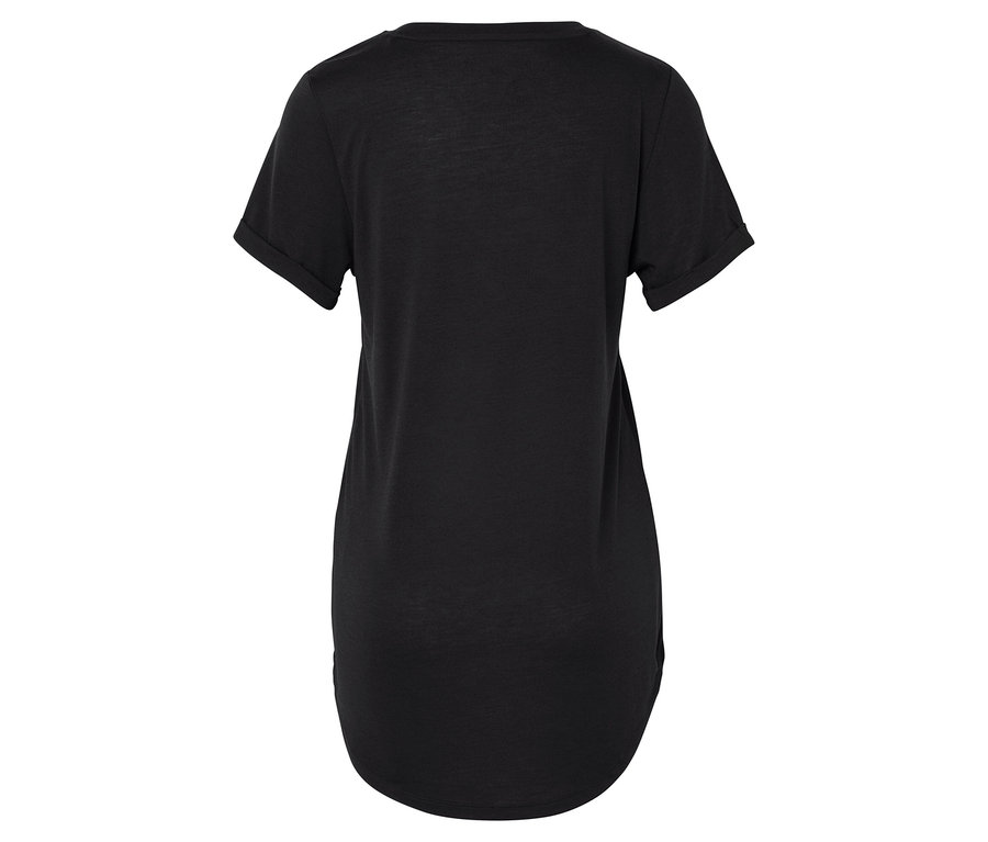 Vue arrière d'un t-shirt noir à manches courtes.
