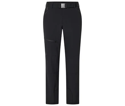 Pantalon noir avec ceinture et poche zippée sur la jambe gauche.