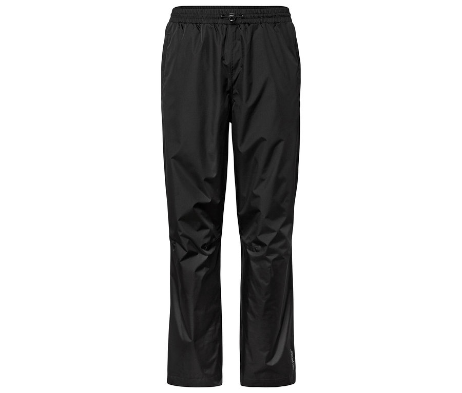 Pantalon de pluie noir sur fond blanc.