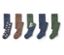 Cinq paires de collants pour enfants de différentes couleurs et motifs.