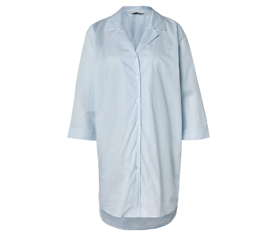 Robe chemise rayée bleu clair avec patte de boutonnage.