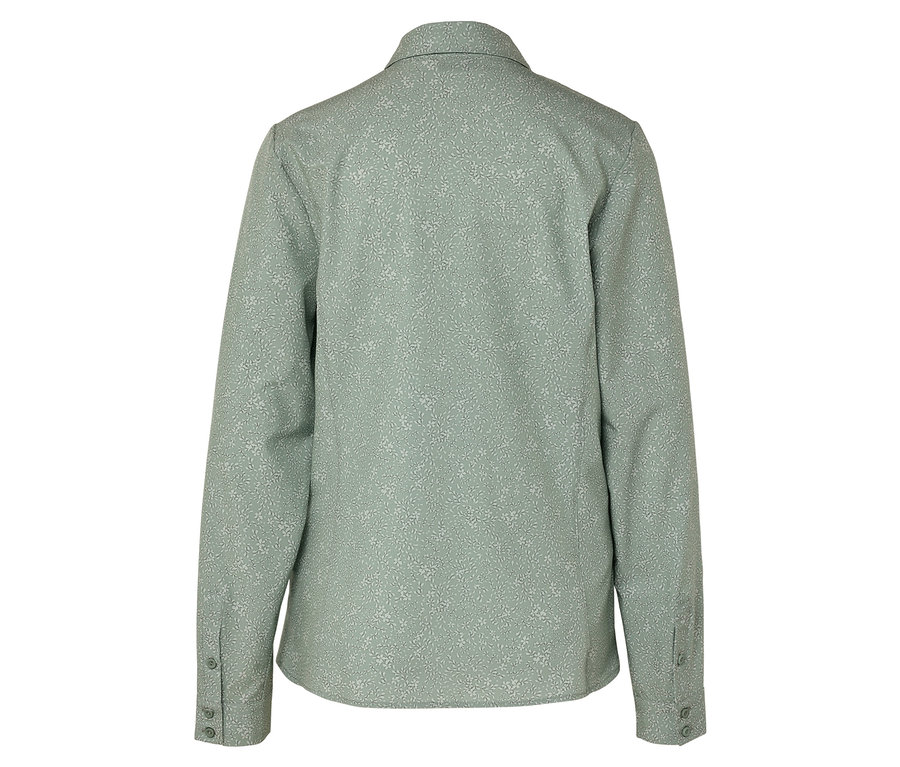 Vue arrière d'une chemise vert clair à manches longues avec un motif discret.