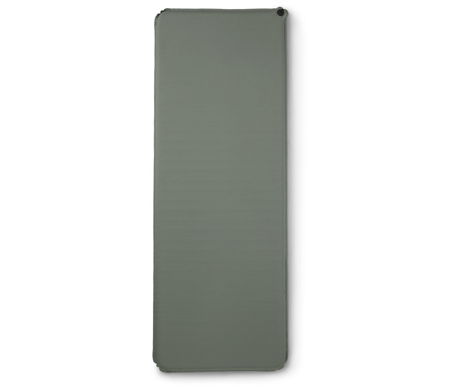 Tapis de sol gris rectangulaire posé sur un fond blanc.