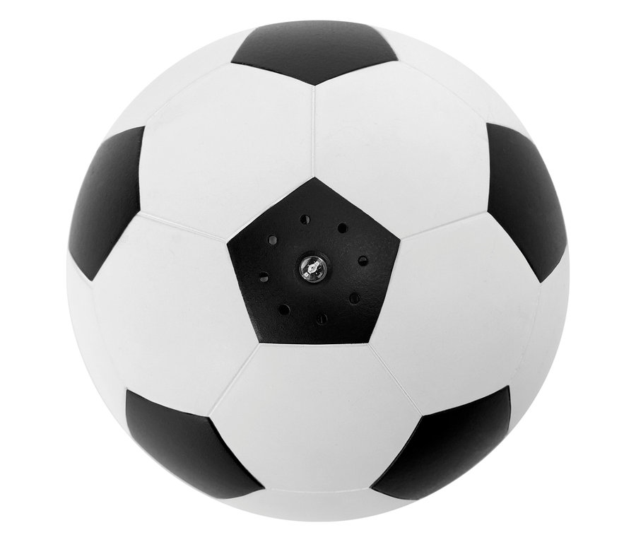 Gros plan d'un ballon de football avec des pentagones noirs et des hexagones blancs.