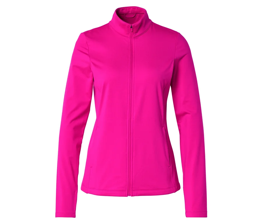 Veste rose à manches longues avec fermeture éclair intégrale et col montant.