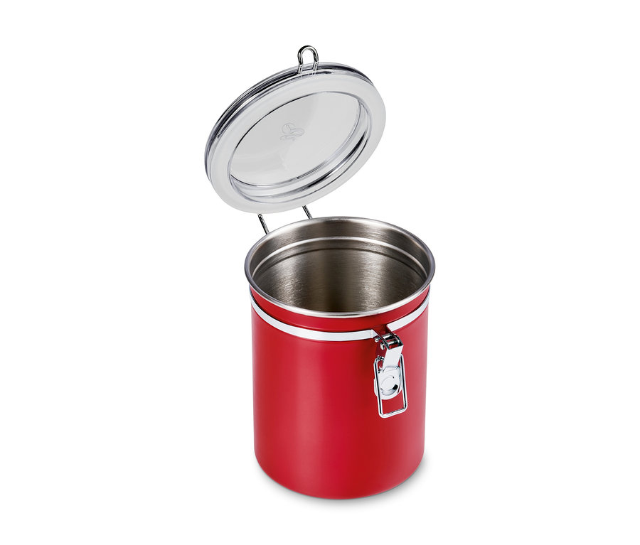 Une boîte à arômes rouge avec un couvercle ouvert.
