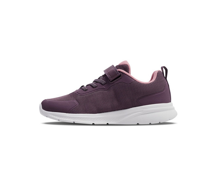 Baskets hummel® « Actus Tr Bearther Jr » couleur prune, avec semelle blanche, doublure intérieure rose et fermeture velcro.