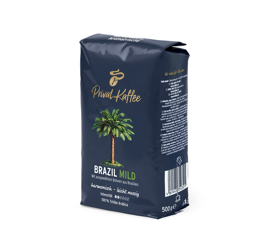Un paquet de café en grains Privat Kaffee Brazil Mild de 500 g.
