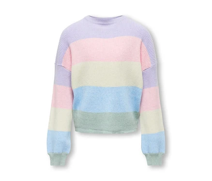 Pull en tricot ONLY GIRLS Sandy à rayures pastel et col rond.