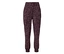 Pantalon de jogging violet à motif léopard noir, avec taille haute et chevilles élastiquées.