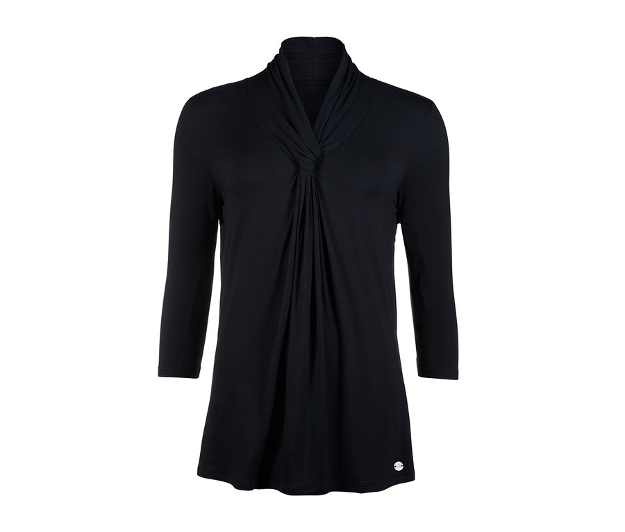 T-shirt noir à manches 3/4 avec détail de nœud.