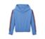 Un sweat-shirt court à capuche bleu clair avec des rayures sur les manches.
