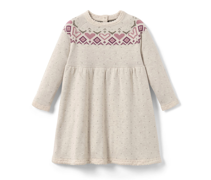 Robe en maille pour enfant avec motif norvégien de coeurs et de losanges.