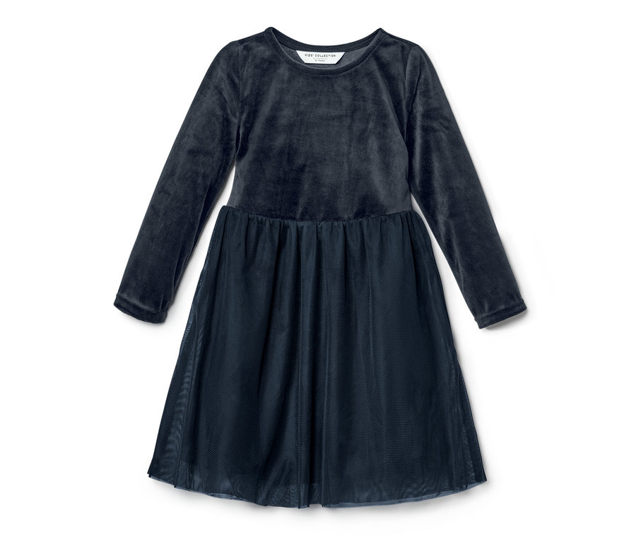 Robe en tulle enfant bleu marine à manches longues.