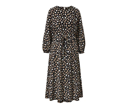 Robe tissée noire à imprimé intégral de coeurs.