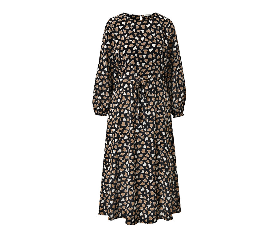 Robe tissée noire à imprimé intégral de coeurs.