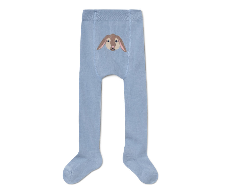 Une paire de collants bleu clair pour bébé et tout-petit avec un motif de lapin.