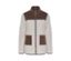 Veste en teddy beige et marron avec fermeture éclair et poches.
