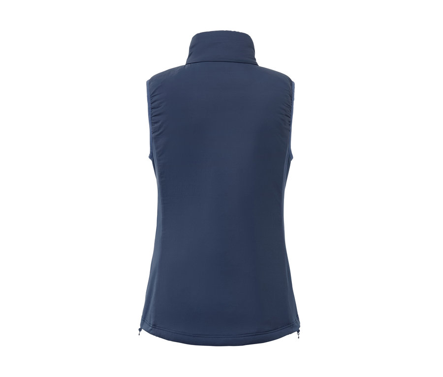 Gros plan sur une veste sans manches hybride « pack light » bleu marine.