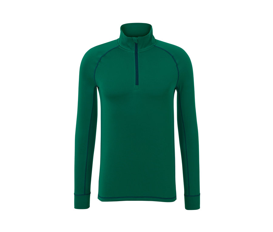T-shirt technique thermique vert à manches longues avec un court zip.