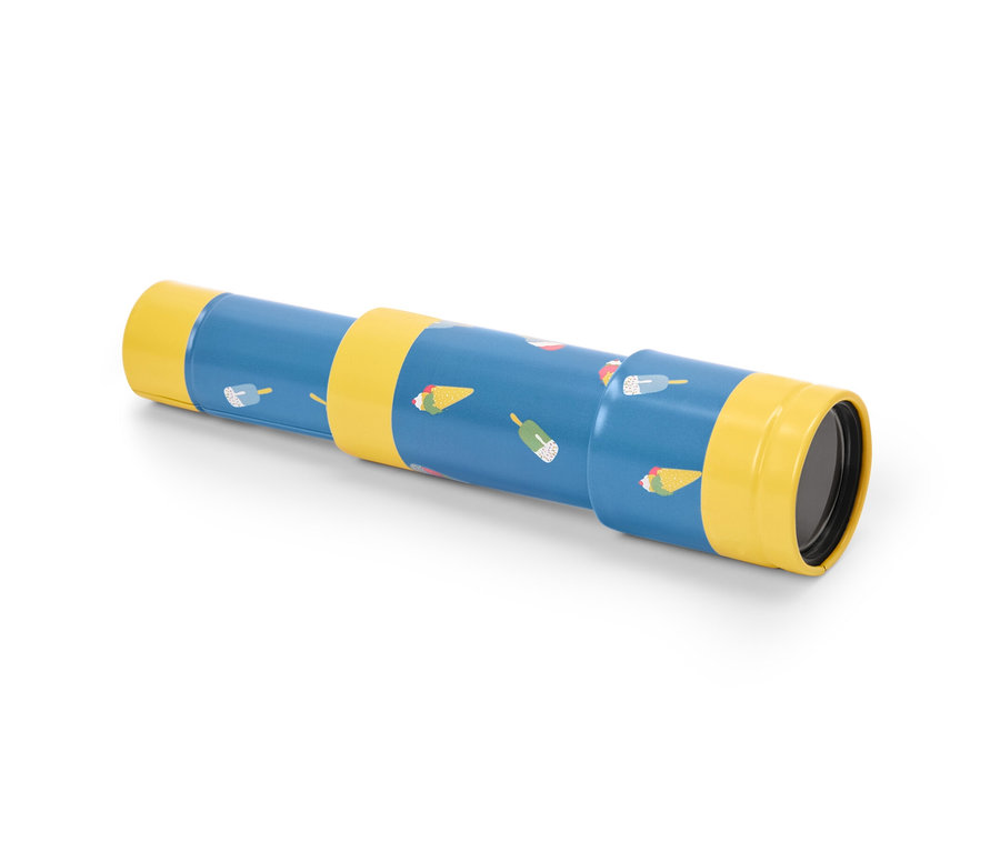 Jouet-lunette d’approche bleue avec motifs de glaces.