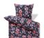 Parure de lit en renforcé bleu foncé à fleurs, taille normale, avec oreiller et couette.