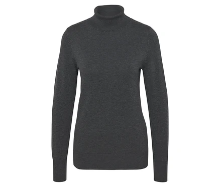 Pull à col roulé en maille fine, gris chiné.