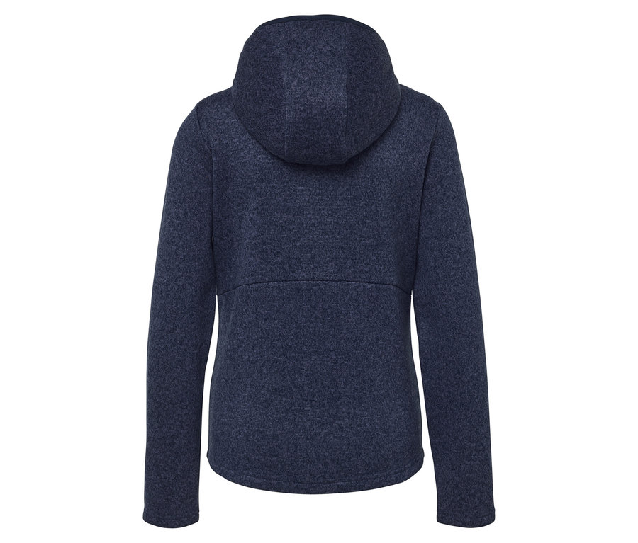 Vue arrière d'un sweat à capuche bleu en molleton.