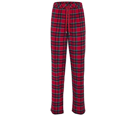 Pantalon rouge à carreaux avec cordon de serrage rouge.