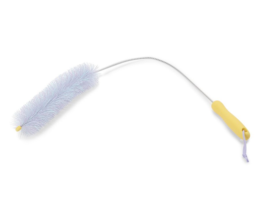 Goupillon avec des poils blancs et un manche jaune.