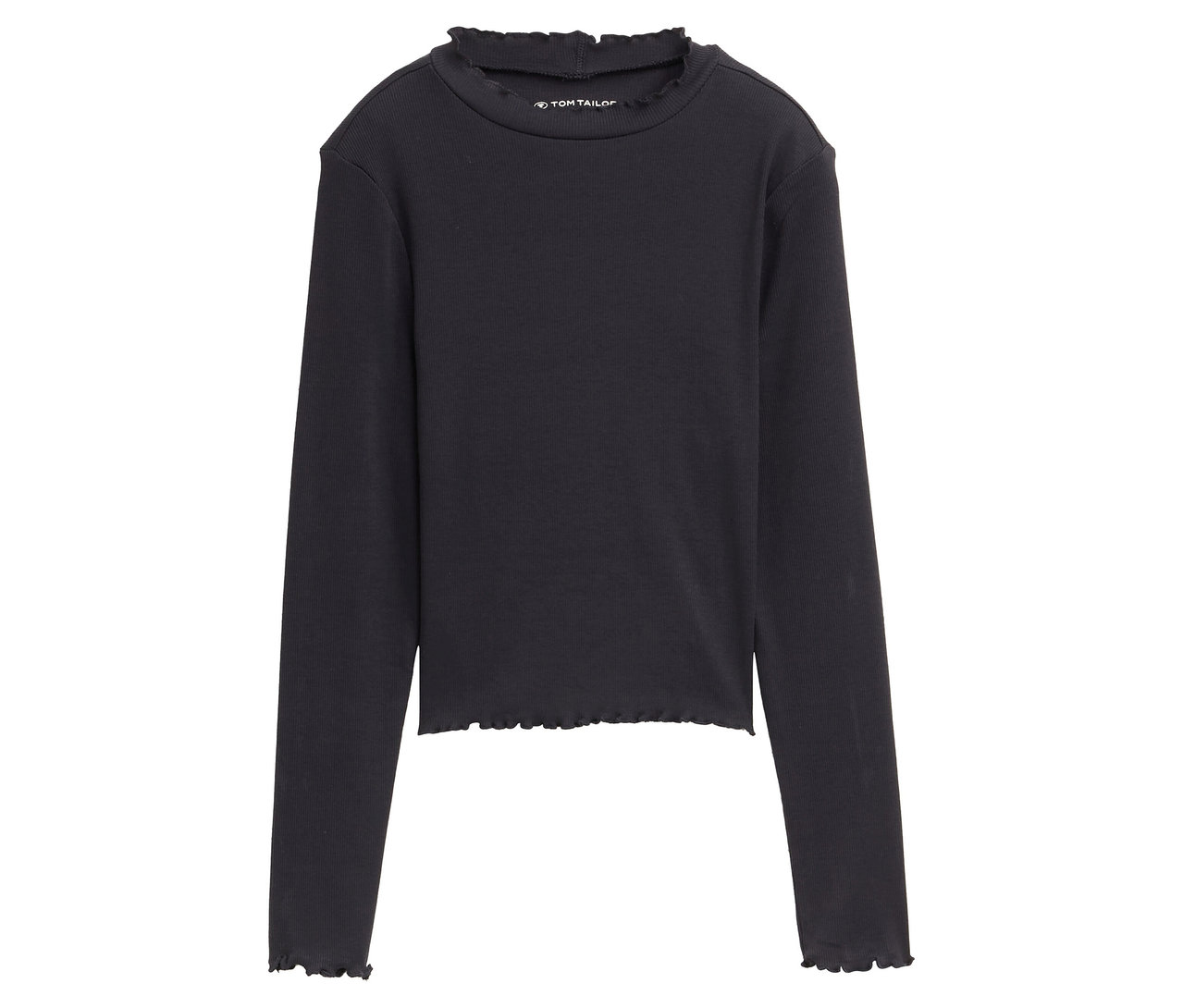 T-shirt noir à manches longues avec bordure à volants.