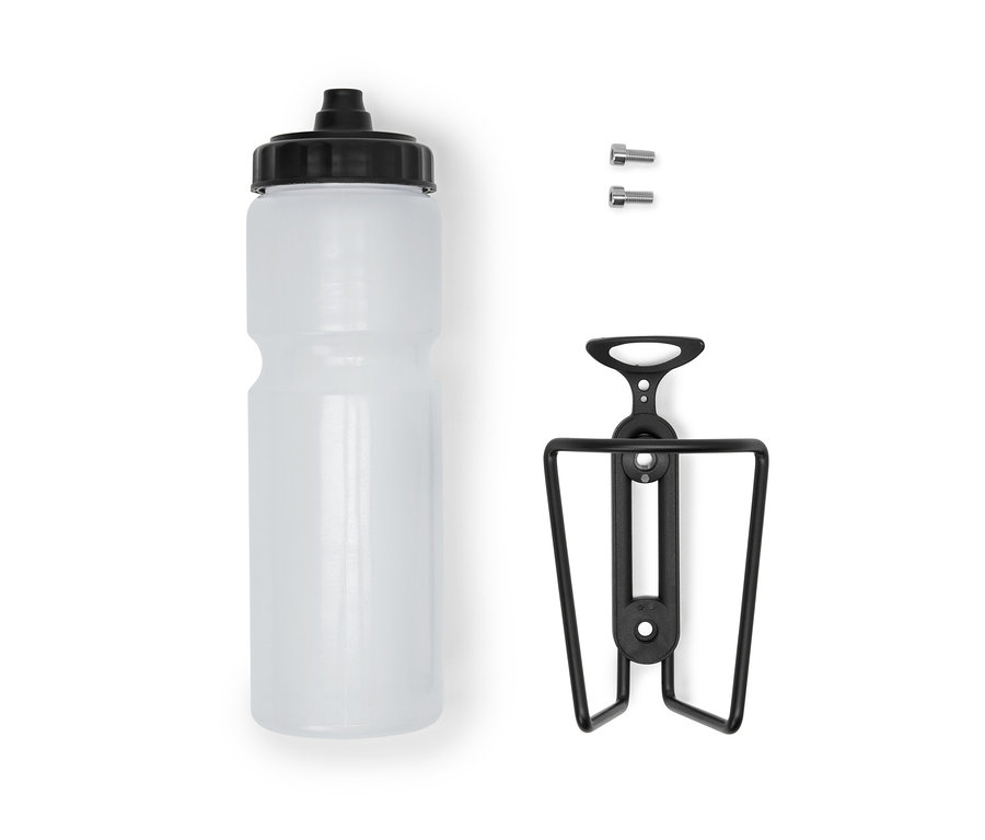 Porte-bidon pour vélo avec bidon et deux vis.
