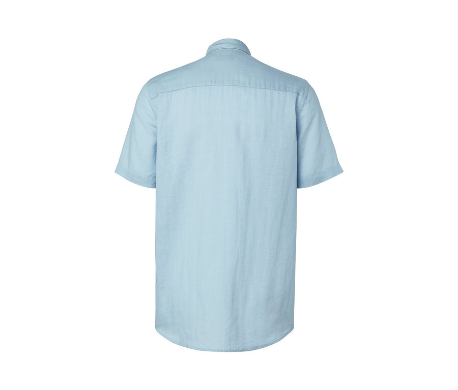 Chemise à manches courtes bleu clair avec du lin vue de dos.