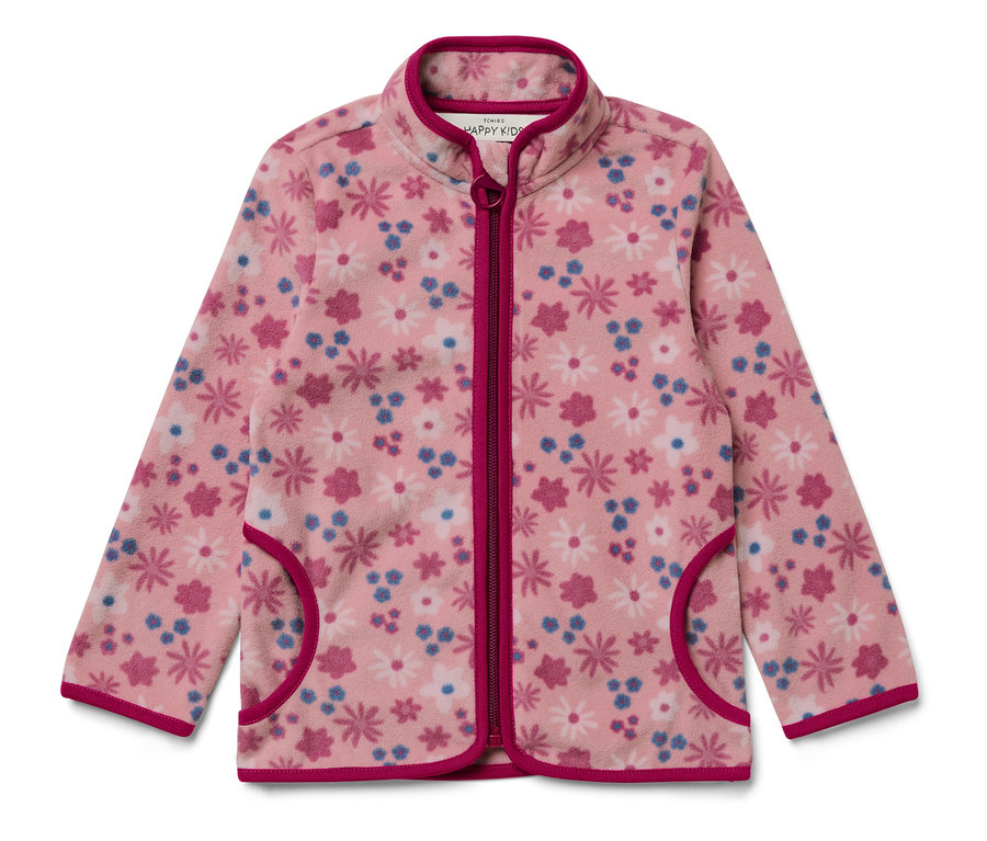 Veste en polaire rose à motif floral.