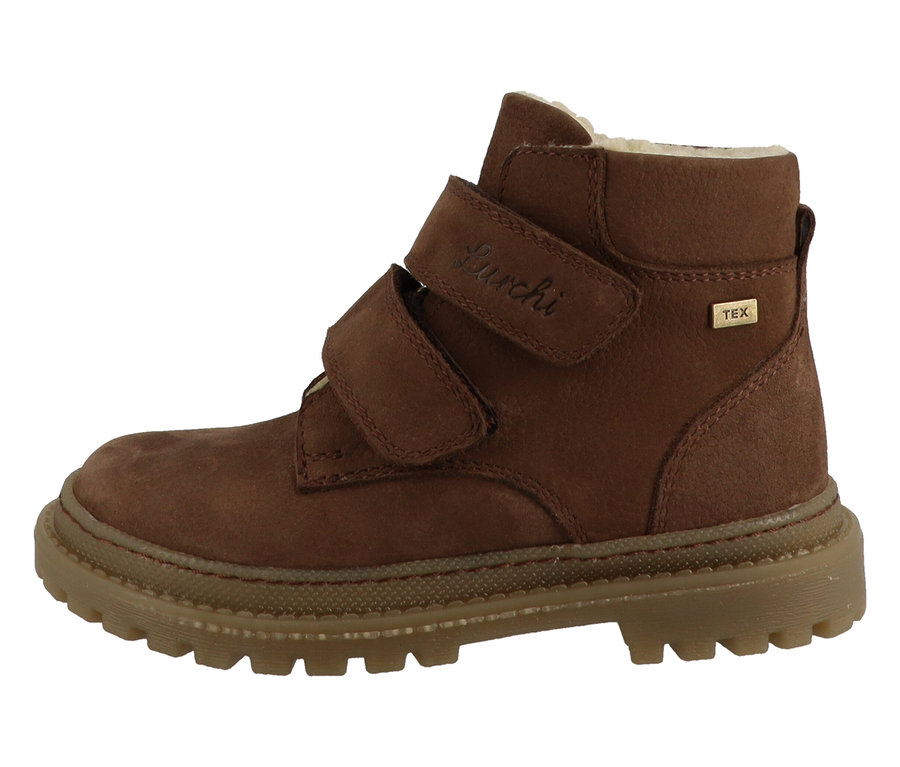 Une chaussure marron Lurchi « Daniele-TEX » avec fermeture Velcro.